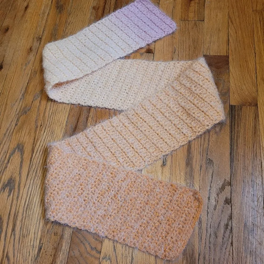 Handmade Crochet Cozy Knit Scarf in Pastel Shades Of Orange & Pink SUPER SOFT